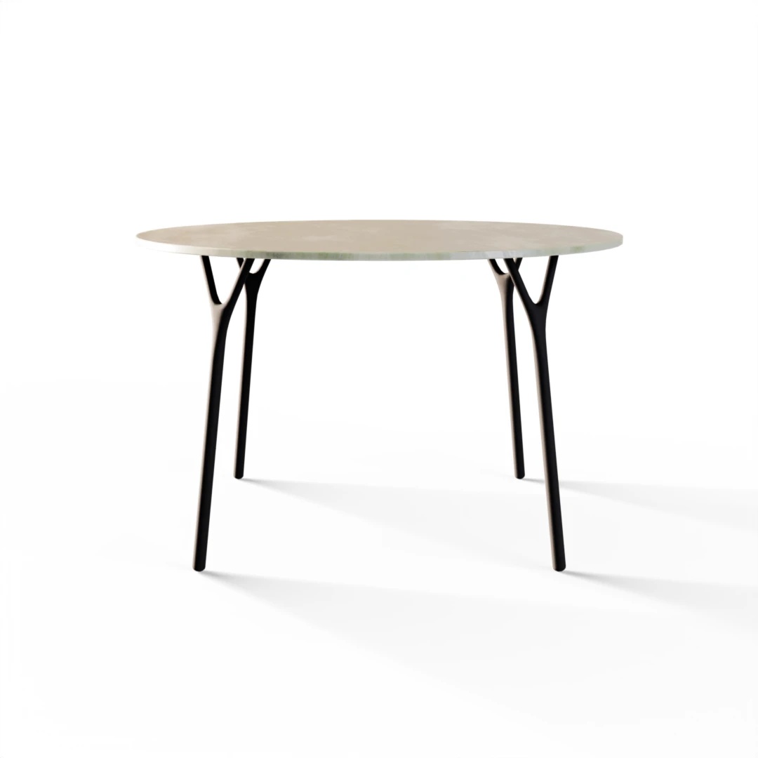 Tavolo completo: Piano Ø1200 mm in pietra naturale con anima in alluminio montat